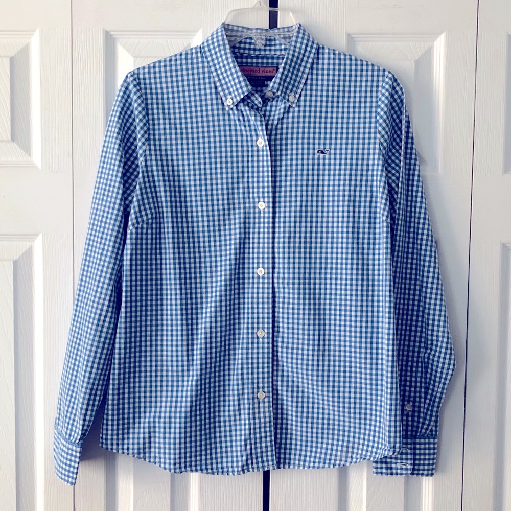 Vineyard Vines Blue Gingham Plaid Button Down sz8